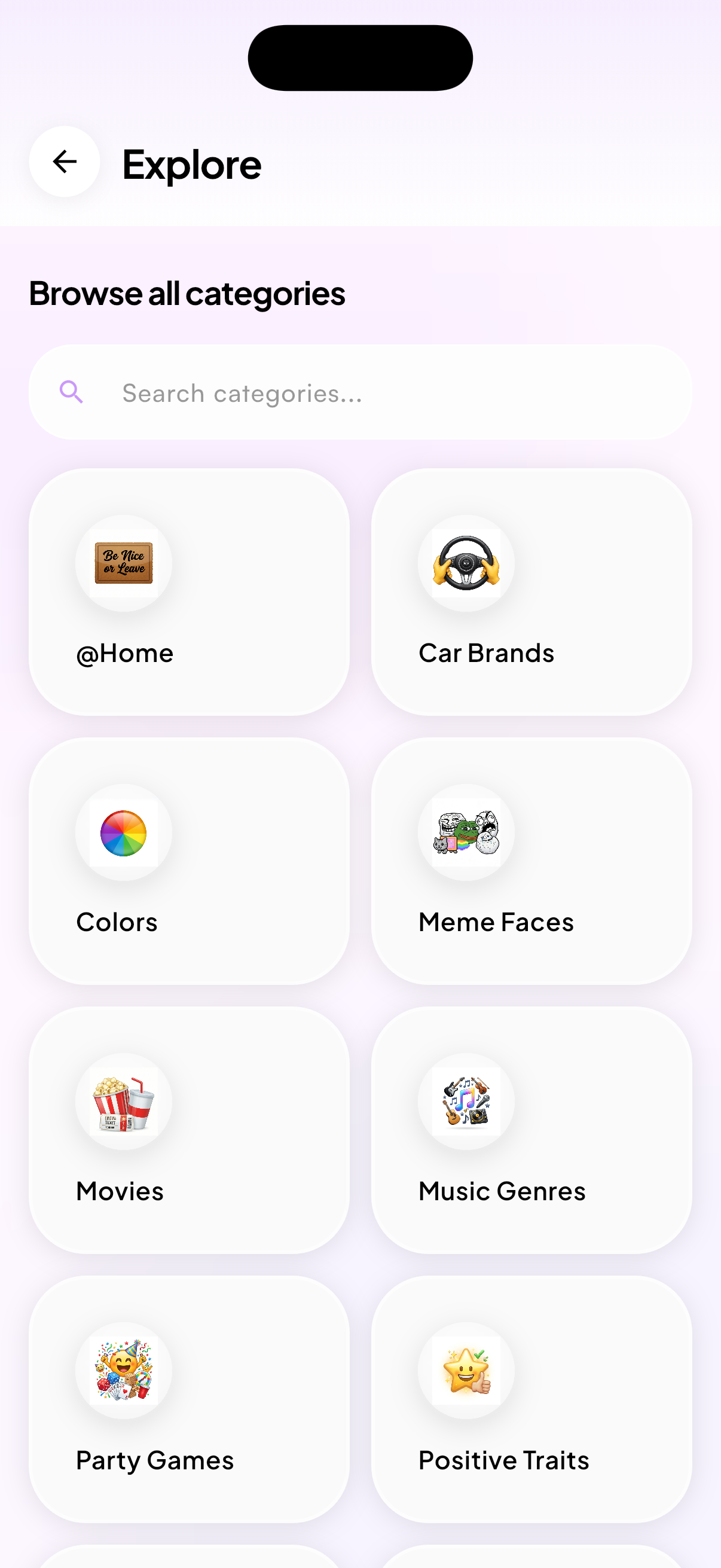 echooos categories screen